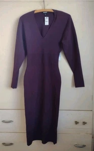 Nuevo Vestido de Fiesta EXPRESS Borgoña Manga Larga Bodycon Corte Corto Midi Talla S Nuevo con Etiquetas - Imagen 1 de 10