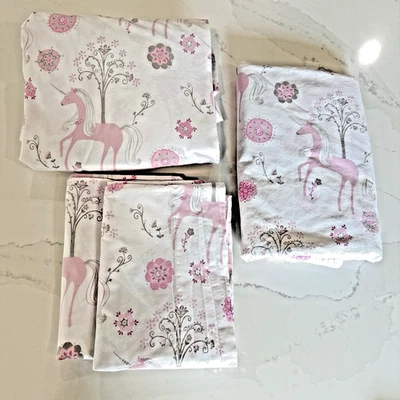 Juego de sábanas Pottery Barn Kids Paige Unicornio 100 % algodón COMPLETO 4 piezas rosa blanco gris Foto 1 de 4