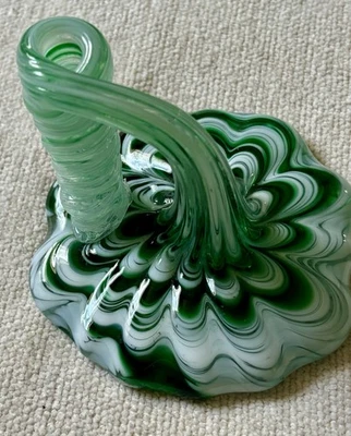 Soporte para bolígrafo/peso de papel verde blanco remolino vintage de cristal soplado a mano de Murano Foto 1 de 4