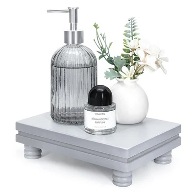 Bandeja de madera gris soporte de pedestal para soporte de jabón organizador de mostrador de baño Foto 1 de 4
