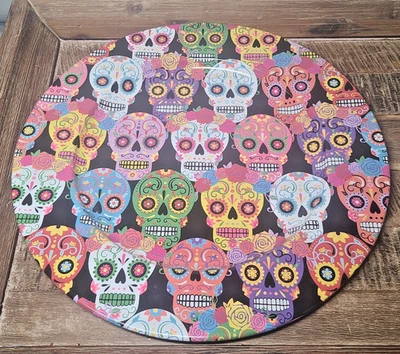 Day of The Dead Sugar Skull 13" Metal Party Serving Tray Dish - Image 1 of 4