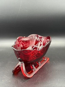 Mosser Glas Rubinrot Glas Weihnachtsmann Bonboniere Schlitten Center Friedensschale - Bild 1 von 12