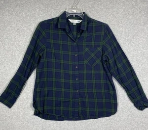 Old Navy Womens Size L Blue Green The Classic Shirt Buffalo Plaid Button Flannel - Picture 1 of 11