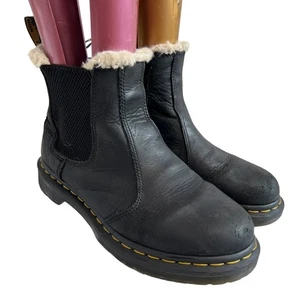 Dr Martens chelsea boots womens US 8 black leather faux fur 2976 Leonore ankle - Picture 1 of 14