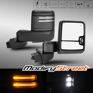Fits 2019-2023 Chevy Silverado 1500 Black Towing Mirrors Pair Power Heated+BSM - Foto 1 di 8