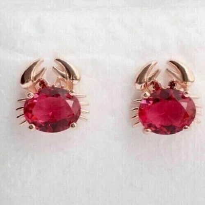 3Ct Oval Cut Lab Created Red Ruby Crap Shape Stud Earring 14K Yellow Gold Plated - Image 1 of 4