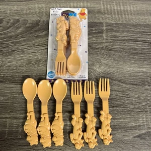1998 Wilton Pooh & Tigger Kidz Kutlery Gold Plastic Ware 7 Forks & 7 Spoons VTG - Picture 1 of 7
