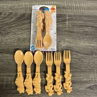 1998 Wilton Pooh & Tigger Kidz Kutlery Gold Plastic Ware 7 Forks & 7 Spoons VTG - Image 1 of 4