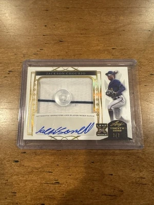 2022 Leaf Trinity Jackson Chourio Button Patch Auto Milwaukee Brewers 3/7 - Image 1 of 3
