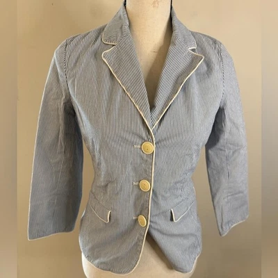 Старый темно-синий эластичной опрятный блейзер синие белые полосы SZ SM - Изображение 1 из 4
