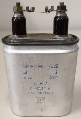 CONDENSATORE ICAR SP25 2µF 4kVlcc CARTA OLIO#ICAR CAPACITOR SP25 2µF 4kVlcc PIO - Immagine 1 di 4