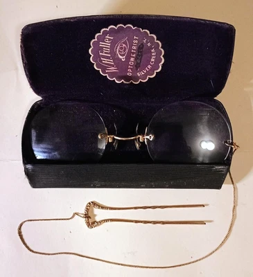 Anteojos redondos Pince Nez sin montura FITS-U antiguos de 1900 con clip de horquilla y estuche Foto 1 de 4