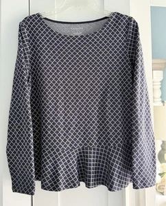 Talbots Knit Peplum Top Womens Medium Navy Long Sleeve Office Casual Outlet New - Picture 1 of 4