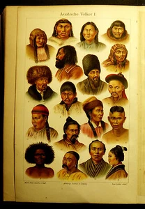 1902 ORIGINAL CHROMOLITHOGRAPHISCHER DRUCK = ASIATISCHE BEVÖLKERUNG I = MEYERS.ETNA - Bild 1 von 1