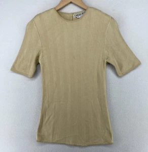CARLISLE SPORT Sweater M Silk Herringbone Round Neck Short Sleeve Beige HK VTG - Picture 1 of 11