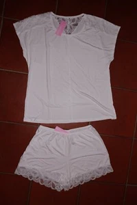 ANTIGEL kurzes Pyjama Set Shirt & Shorts mit Spitze STRICTO SENSUELLE blanc NEU - Picture 1 of 6