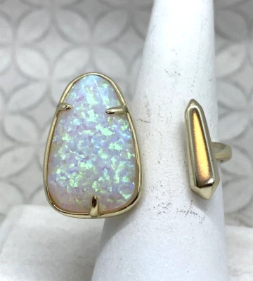 Kendra Scott Aussie Open Ring Adjustable White Kyocera Opal gold Tone 6 - Image 1 of 4