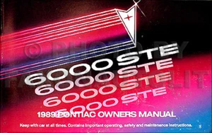 1989 Pontiac 6000 STE Owners Manual 89 6000STE Original Owner Guide Book - Picture 1 of 1
