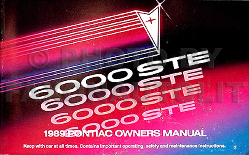 Manuale Del Proprietario Originale 1989 Pontiac 6000 STE 89 6000STE - Immagine 1 di 1