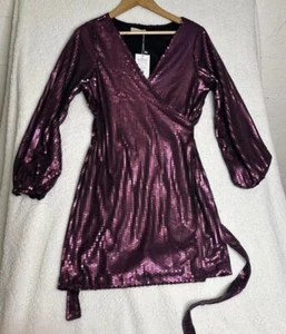 Women’s Wrap Dress Size L Purple Sequin Sparkly Glitter Brazil New Party - Picture 1 of 10
