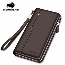 Real Leather Men Wallets Genuine Long Purse Zipper Large Capacity Card Holder Rf