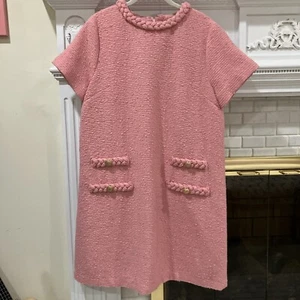 Minikleid Tuckernuck Blush Pink Tweed Jackie Mod Neu ohne Etikett Größe XL - Bild 1 von 13