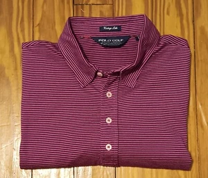 Mens POLO Ralph Lauren Golf Shirt. Sharp Pink W/Blue Stripes. Size XL - Picture 1 of 9