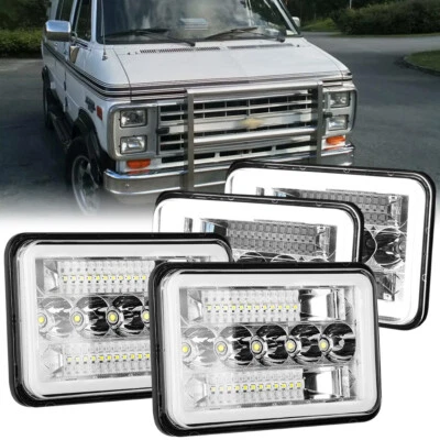 Faros LED 4x6" de haz alto bajo halo DRL para Chevrolet G10 G20 G30 1978-1991 Foto 1 de 4