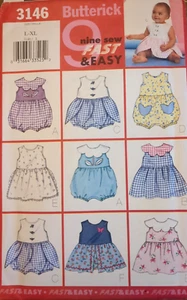 2001 BUTTERICK EASY Sewing Pattern 3146 INFANTS' ROMBER & DRESS size L-XL UC/FF - Picture 1 of 23
