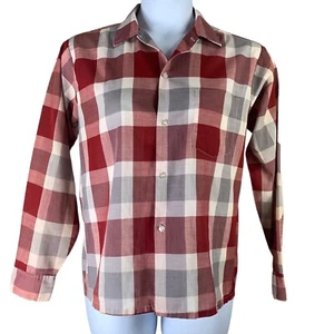 Vintage Plaid Shirt Long Sleeved Button Up Red White 15-15.5 Med Koratron Flaw - Picture 1 of 5