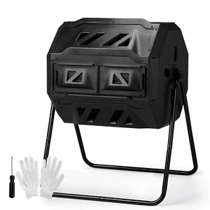 Outdoor Tumbling Composter Dual Rotating Batch Compost Bin 42 Gallon Black - Picture 1 of 15
