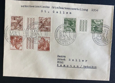 1950 St Gallen Switzerland First Day Cover FDC To Germany Tete Beche Pairs Stamp - Image 1 of 2