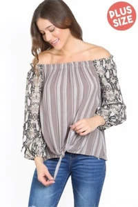 Womens Plus Size Animal Print Top 1XL Cold Shoulder Long Sleeve Snake Print - Picture 1 of 3