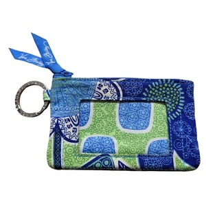 Vera Bradley ID Wallet Keychain Zip Pouch Doodle Daisy Blue Green Floral Print - Picture 1 of 8