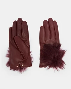 NUEVO CON ETIQUETAS Ted Baker Mujer Granate Pomi Imitación Piel Cuero Pom Pom Guantes M/L=7-8 $135 - Imagen 1 de 3