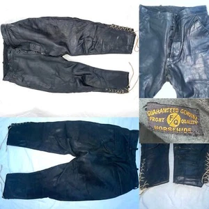 VTG 40S 50S HORSEHIDE LEATHER BUTTON MOTORCYCLE BIKER RIDING JODHPUR LACED PANTS - Picture 1 of 9