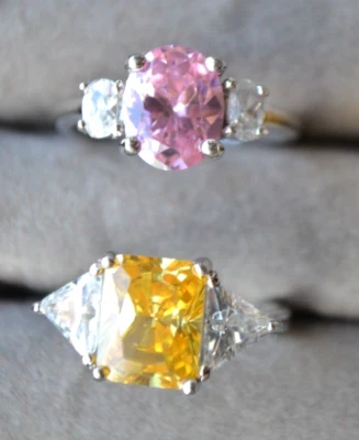 一对签名 Charles Winston CWE 标记 CZ 925 黄色 6.75 & 粉色 尺寸 7 戒指 — 第 1/4 张图片