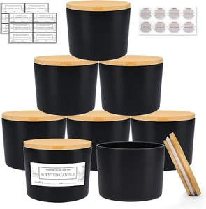 8 Pack 12 OZ Matte Black Glass Wide Mouth Candle Jars for Making Candles with Ai - Picture 1 of 12