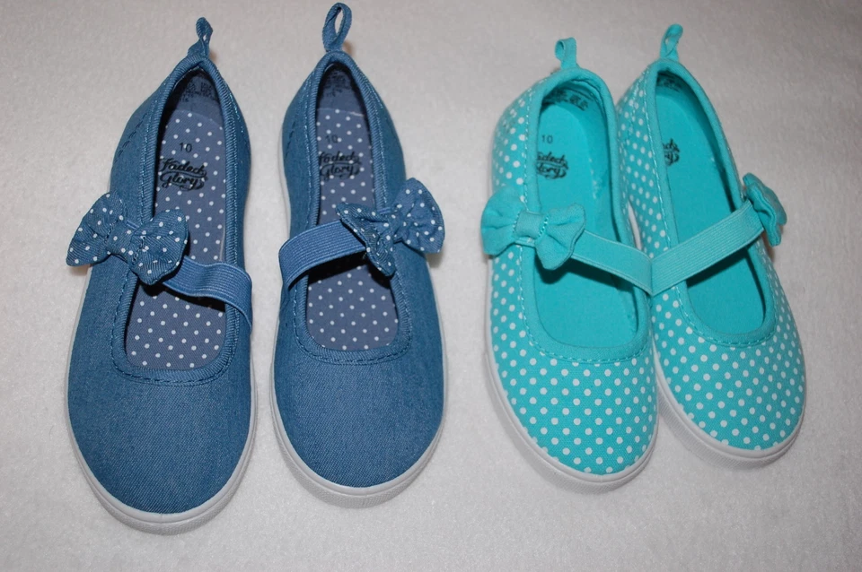 Lote de 2 zapatos para niñas pequeñas MARY JANES verde azulado a lunares azul TALLA 7 8 9 10 11 Foto 1 de 1