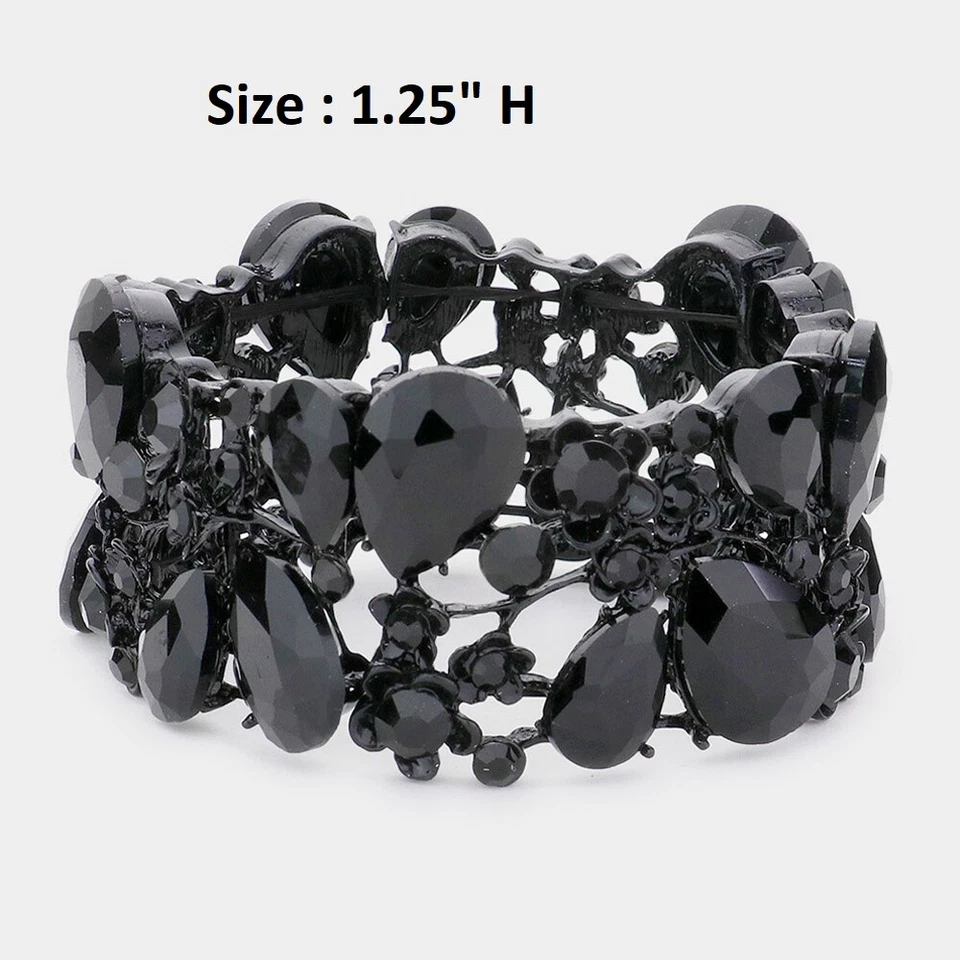 Teardrop Crystal Stretch Bangle Bracelet Wedding Bridal Cocktail Rhinestone Prom - Image 1 of 1