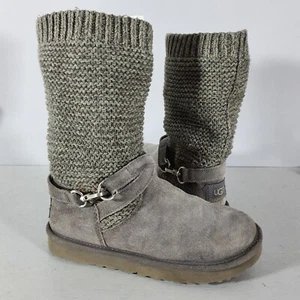 UGG Boots Bailey Biker 'Purl Strap' Cardigan Straps Suede Size UK 5 US 7 Grey - Picture 1 of 24