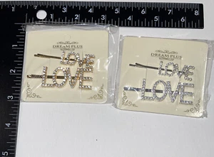 LOVE Clear Rhinestone 4 Pairs gold/silver tone hair clip bobby pin statement Y2K - Picture 1 of 6