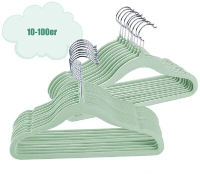 10-100 Kleiderbügel für Kinder Baby Kinderkleiderbügel Samt Platzsparend Grün - Bild 1 von 4
