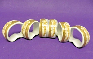 Set of 6 Napkin Rings White Ceramic with Gold Floral Design - Picture 1 of 7