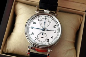 Reloj XL 51 mm MINERVA monopulsor 100 años esfera blanca cronógrafo matrimonio - Imagen 1 de 12