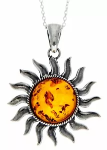 925 Argento Sterling & Ambra Baltica Grande Stella / Sole Ciondolo - 1753 - Foto 1 di 5