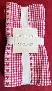 S/8 Rachel Zoe HEARTS on Pink & White Gingham 18" Dinner Napkins --NWT - Picture 1 of 2