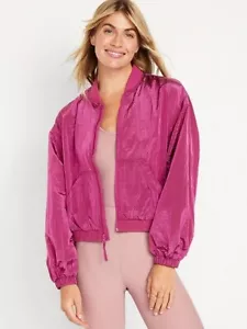 NEW Old Navy Womens Lightweight Cropped Crinkle Nylon Jacket Coat Fuschia XS NWT - Picture 1 of 4