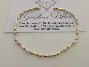 18K WHITE YELLOW GOLD BRACELET ROUNDED ALTERNATE TUBE LINKS, 21 cm, 8.3 Inches - Picture 1 of 8