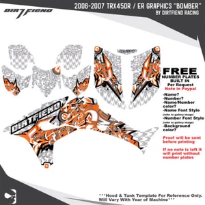 TRX450R Graphics 06-07 DFR Bomber White Orange Sides Fenders Honda TRX 450R ATV - Picture 1 of 5